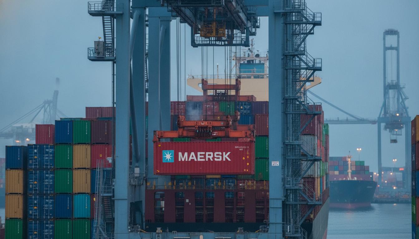 Import export company USA logistics - shipping containers being loaded at port
